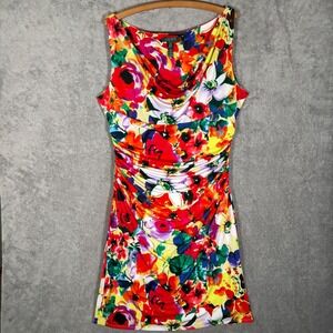 Lauren Ralph Lauren Floral Cowl Neck Ruched Sheath Dress Multicolor 18 Wedding
